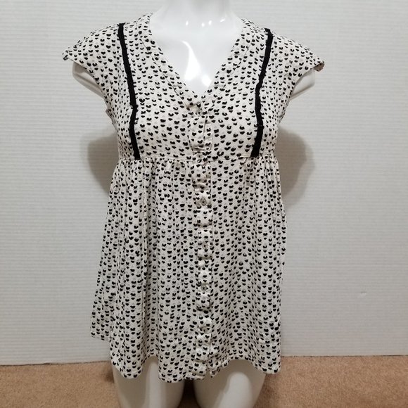 Vanessa Virginia top XS Heart Ladder Lace Tunic button front boho Anthropologie - Picture 1 of 15